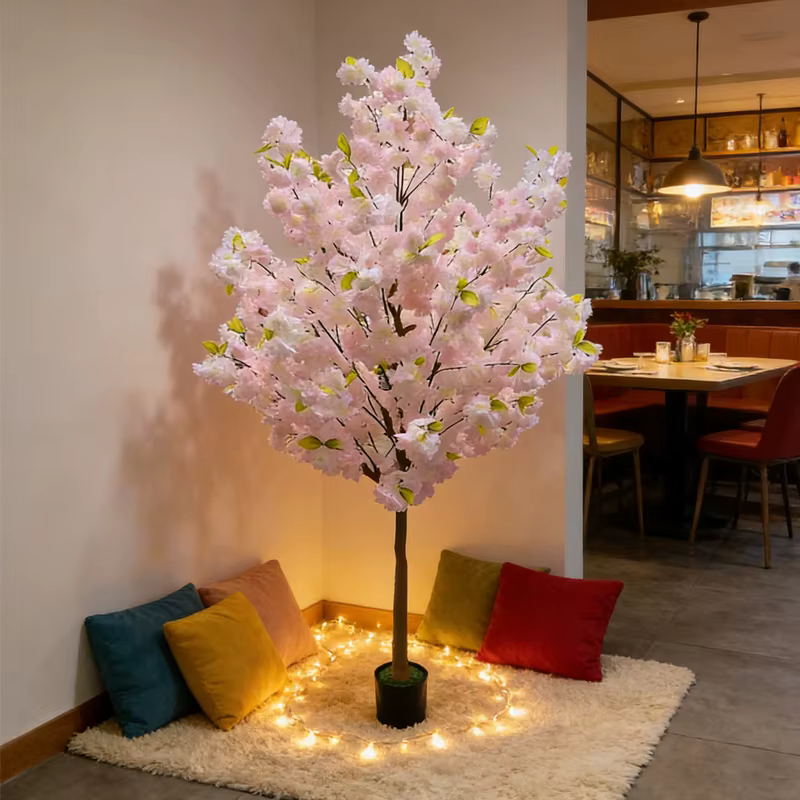 Arbres artificiels de cerisier, grandes plantes vertes bioniques, fleurs de pêcher artificielles, dé
