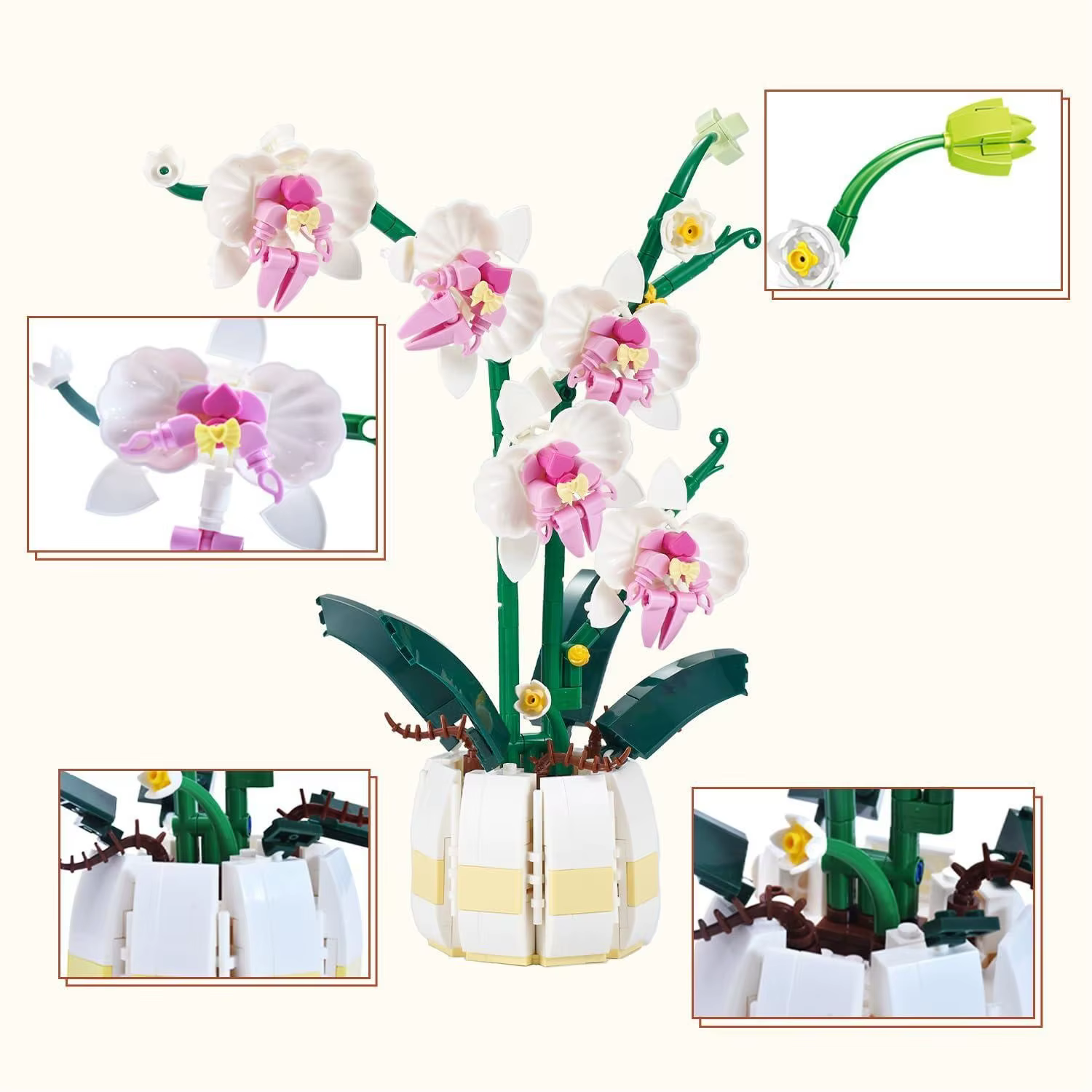 Kit de construction de bonsaïs d'orchidées, kit de blocs de plantes artificielles pour la décoration