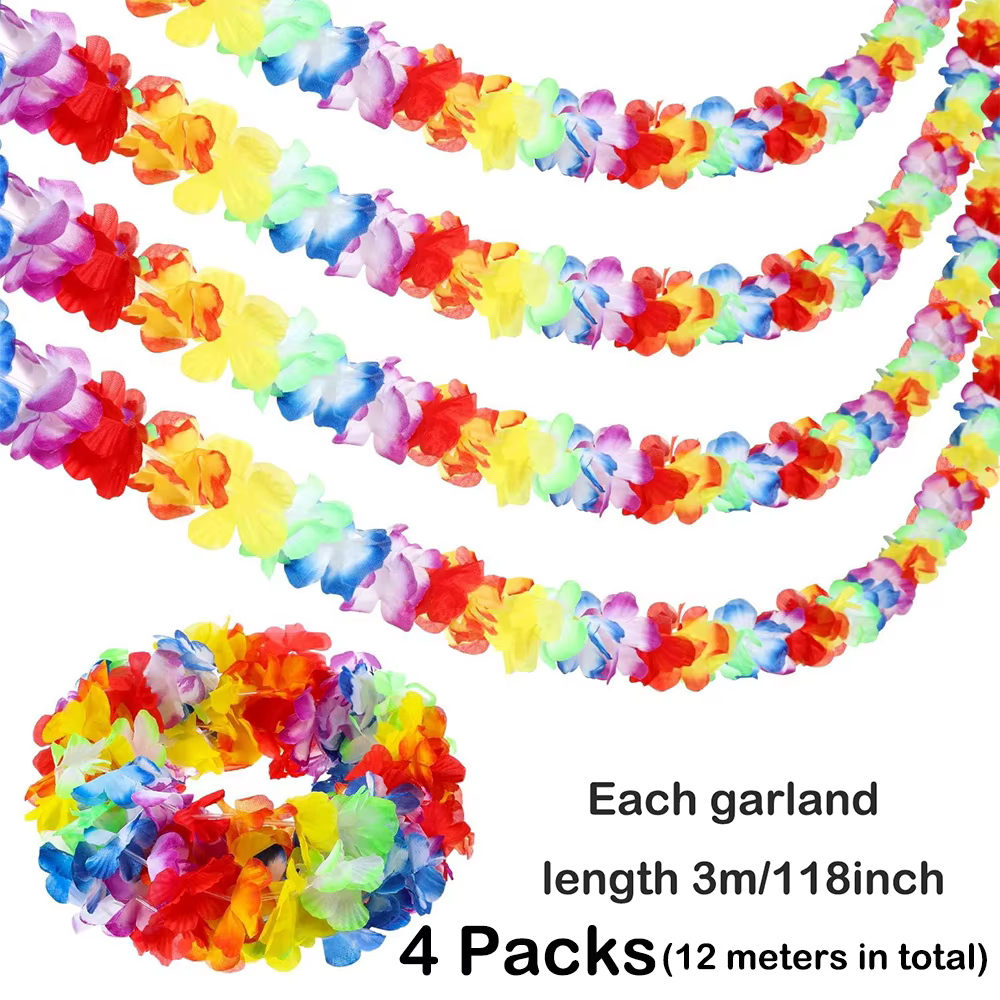 Guirlande de fleurs tropicales Lei, bannière de fleurs multicolores, fournitures de décoration de fê
