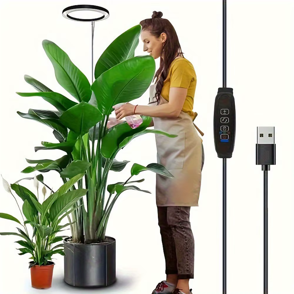Lumière LED pour plantes à spectre complet de 6 pouces, avec poteau extensible réglable pour grandes