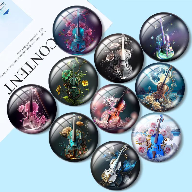 Cabochons en Verre pour Bijoux, Photo Ronde, Interconnexion, Vintage, Violon Rose, 12mm, 25mm, 10 Pp