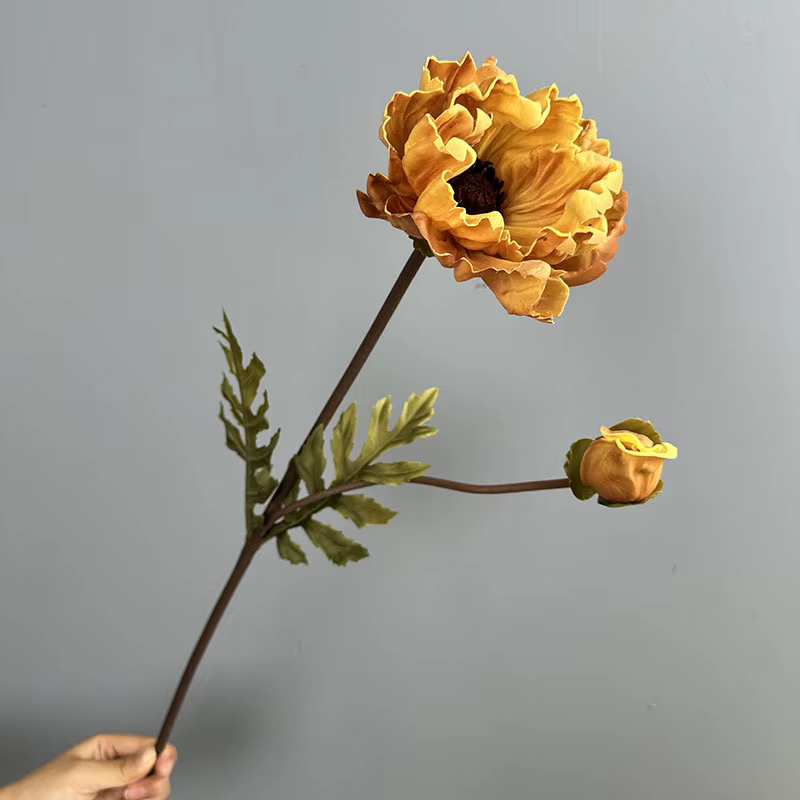 5 Pièces de Fleurs Artificielles en PU, Bourgeons de Coquelicots Simulés, Plantes Vertes pour Décora
