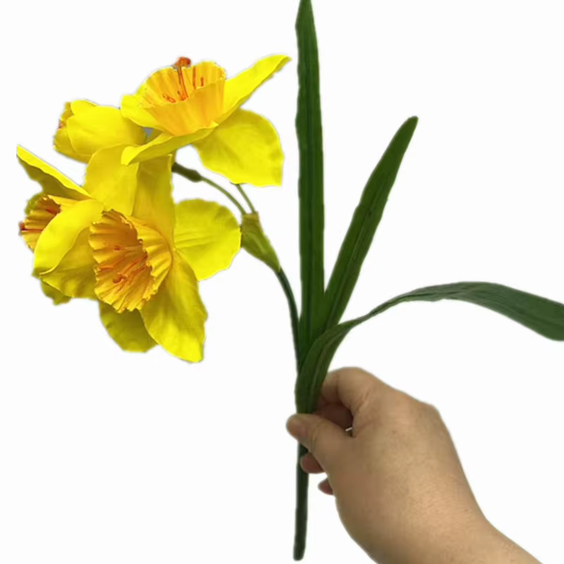 Une fleur de narcisse artificielle, 4 têtes, branche de jonquille en soie jaune, pour mariage, maiso