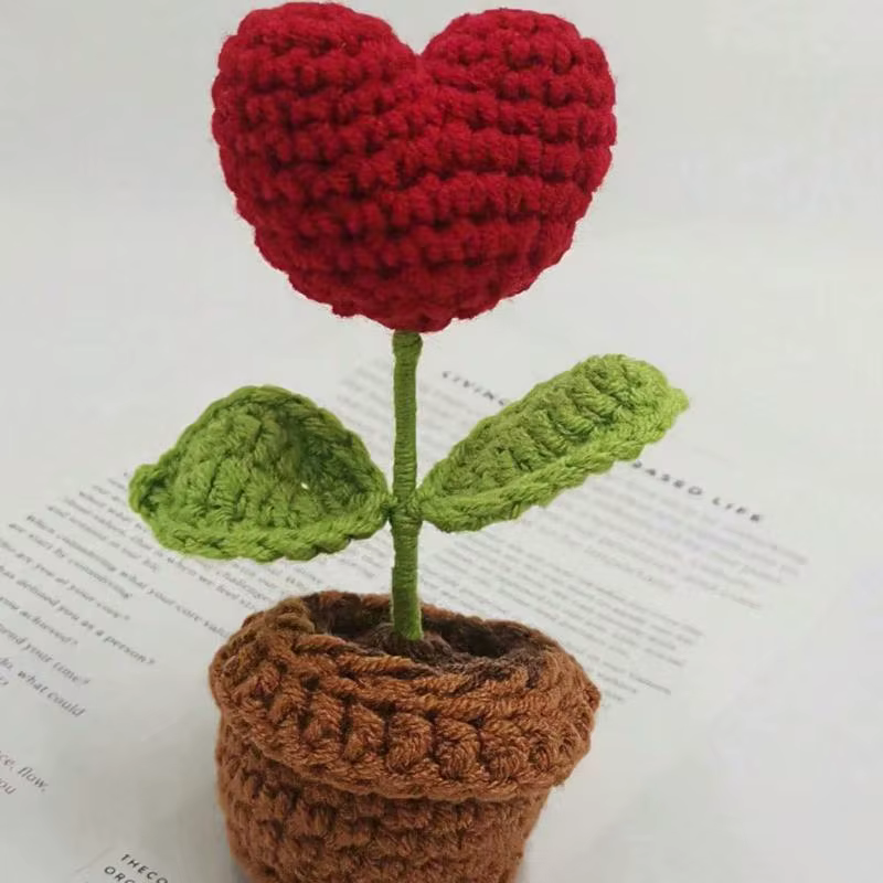 Crochet tissé fini petite plante en pot Simulation fleur plante en pot décoration florale cadeau cré