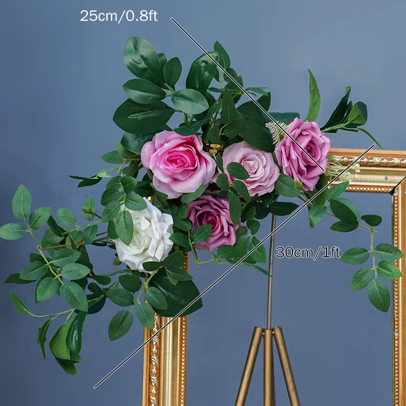 Décor de rangée de fleurs de luxe, violet, Rose, vert, église, arrière-plan de mariage, cadre en arc