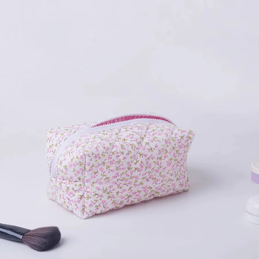 Organisateur de rangement, sac de maquillage matelassé bouffant à fleurs, pochette à cosmétiques imp