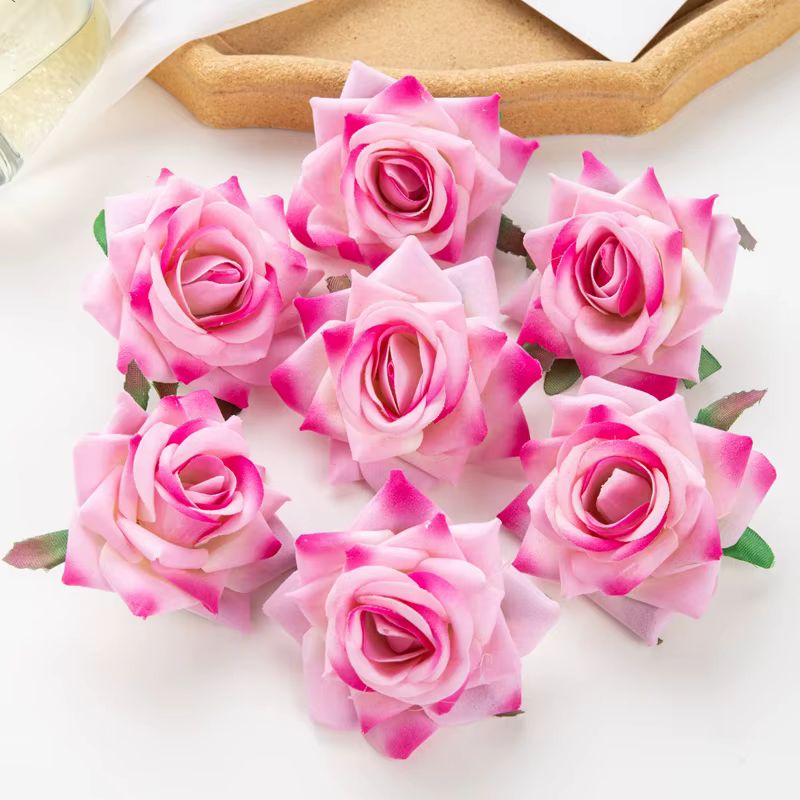 Roses rouges artisanales bon marché de 6Cm, fleurs artificielles pour Scrapbooking, décoration de ja