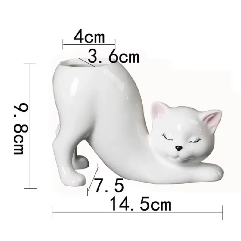 Pot de fleurs en céramique en forme de chaton, 1 pièce, avec trou de drainage, pour plantes succulen