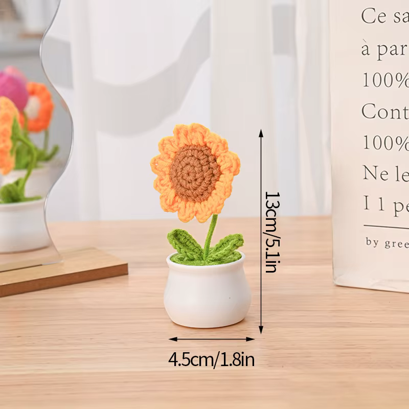 Fleur artificielle au Crochet de tournesol tissée à la main, plantes au Crochet finies, cadeaux d'in