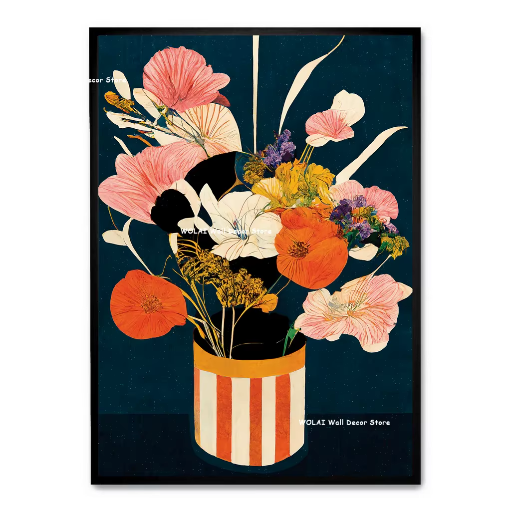 Toile imprimée de fleurs sauvages de printemps japonaises, marché des fleurs de Tokyo, Vase de fleur