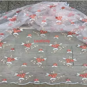 Tissu de dentelle de fleurs violettes, 7 couleurs, tulle brodé floral rose pour robe de mariée, robe