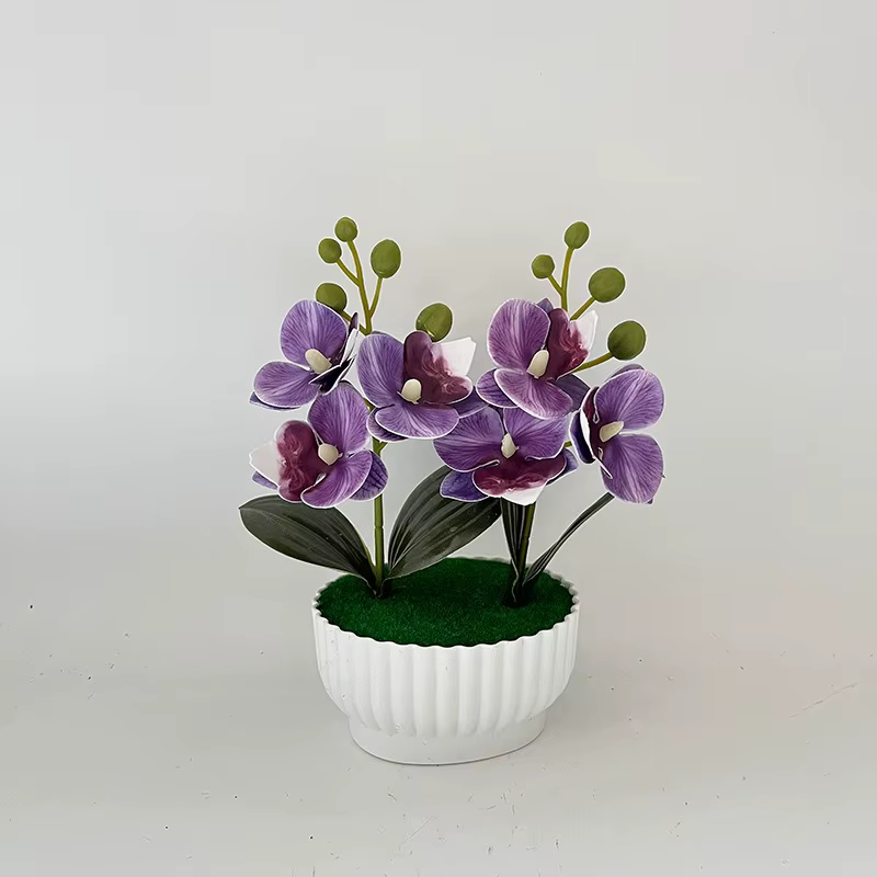 Deux ensembles de trois fleurs simulées, orchidées papillon, plantes en pot, décoration d'intérieur,
