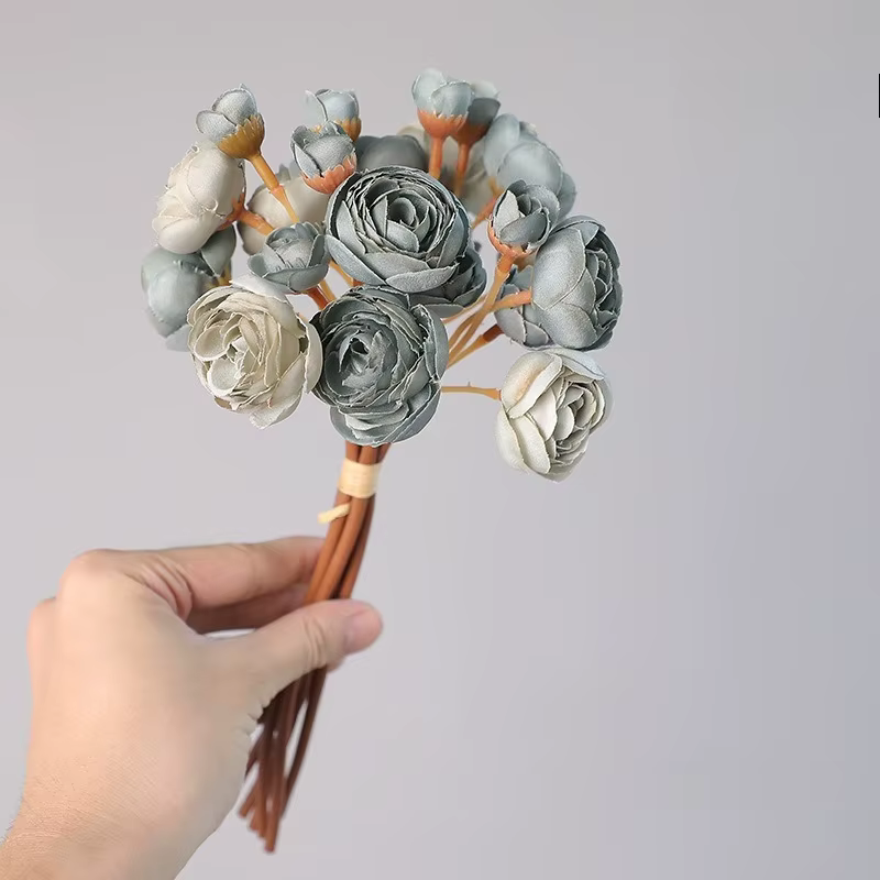 Fausses fleurs artificielles en soie, petites Roses de thé, Bouquet de Lotus rosée, décoration de ja