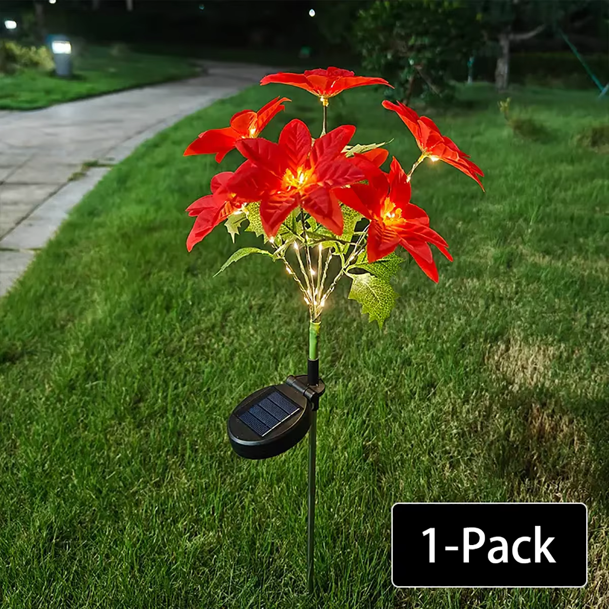 Lumière de fleur artificielle de poinsettia de fleur de Noël solaire LED, adaptée à la décoration de