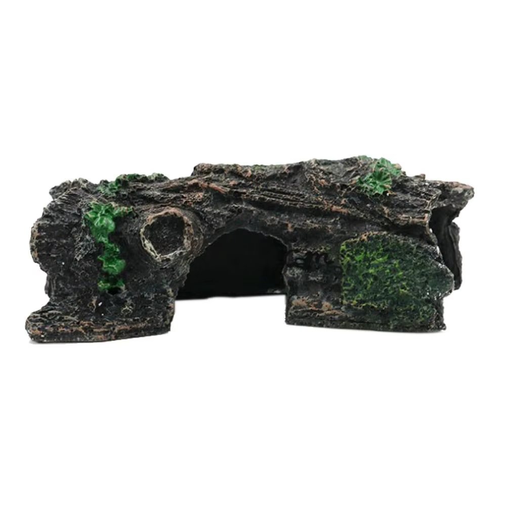 Simulation d'aquarium, tronc d'arbre creux en résine en forme d'écorce, poisson crevettes, grottes d