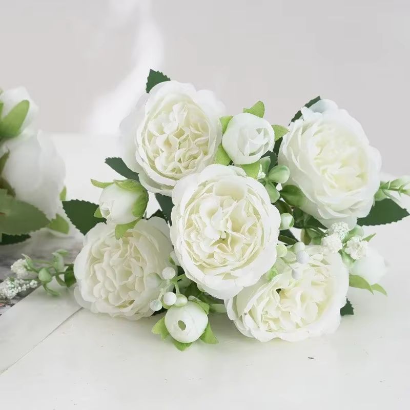 Bouquet de pivoines artificielles d'aloès vert, fausses fleurs en soie, Simulation décorative de sal