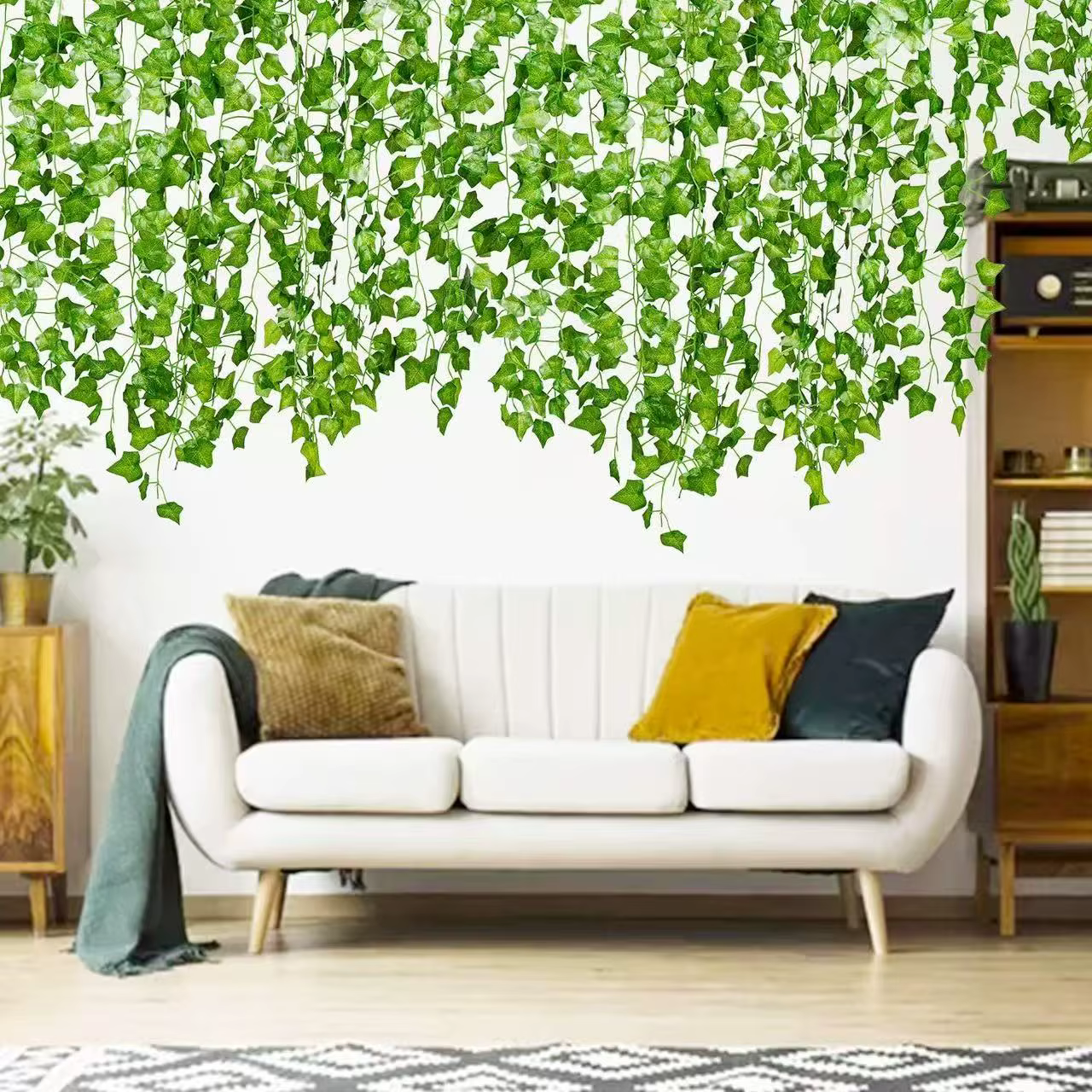 Guirlande de feuilles artificielles de 230 cm, plantes suspendues en soie, fausse liane de lierre po