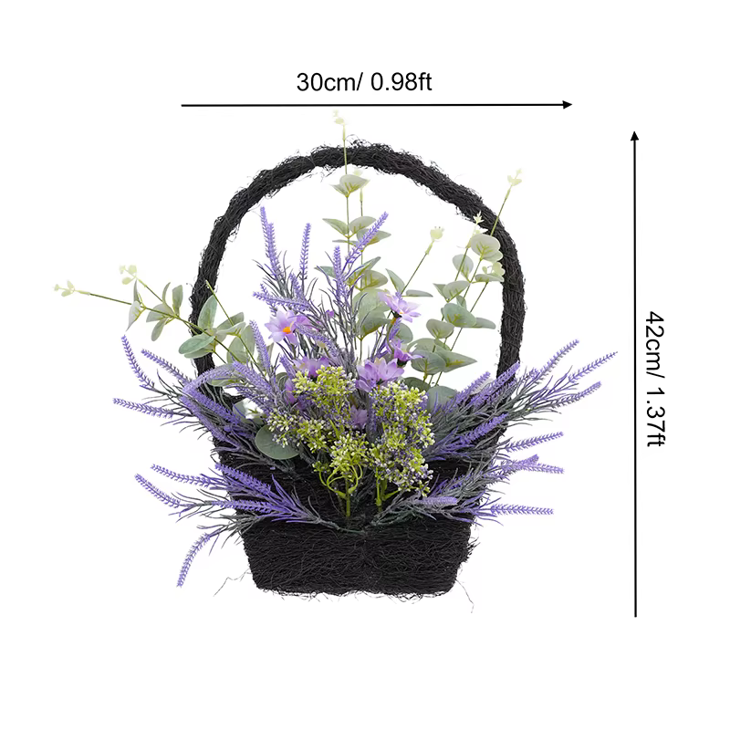 Plante en pot violette, µverte, eucalyptus, fausse plante, centre de table, couronne, guirxiété, L20