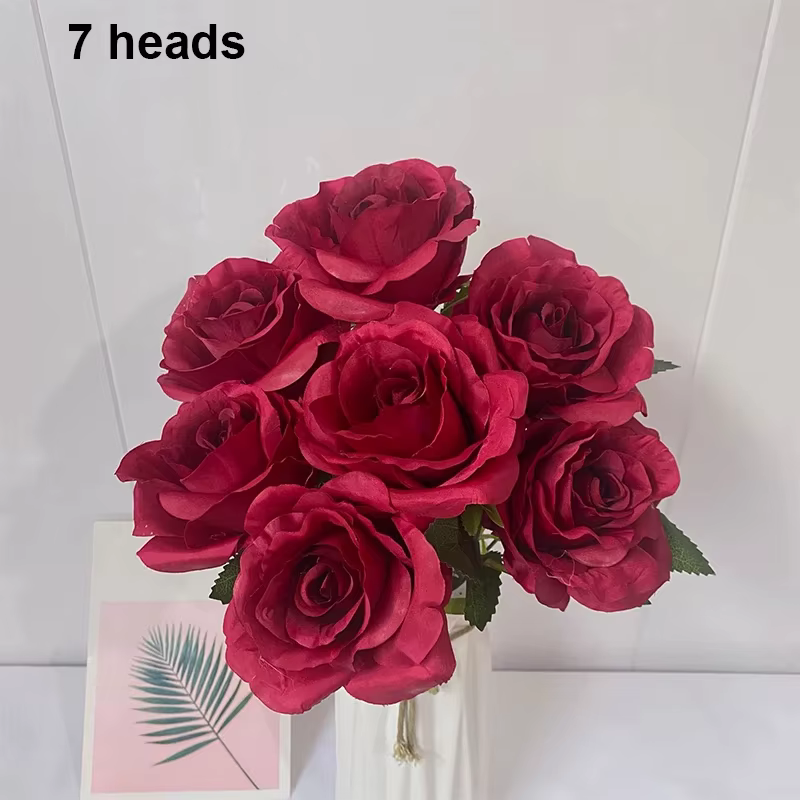 Bouquet de roses en soie à 9 têtes, arrangements floraux artificiels pour fête de mariage, décoratio