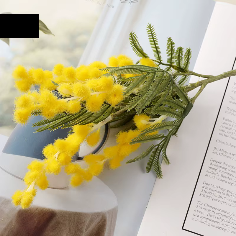 Fausses fleurs artificielles d'acacia 38cm, Mimosa jaune, Spray cerise, branche de fruits, décoratio