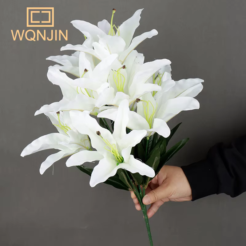 9 têtes/branche de fleur artificielle de lys blanc, Simulation de fleur décorative pour la maison, c
