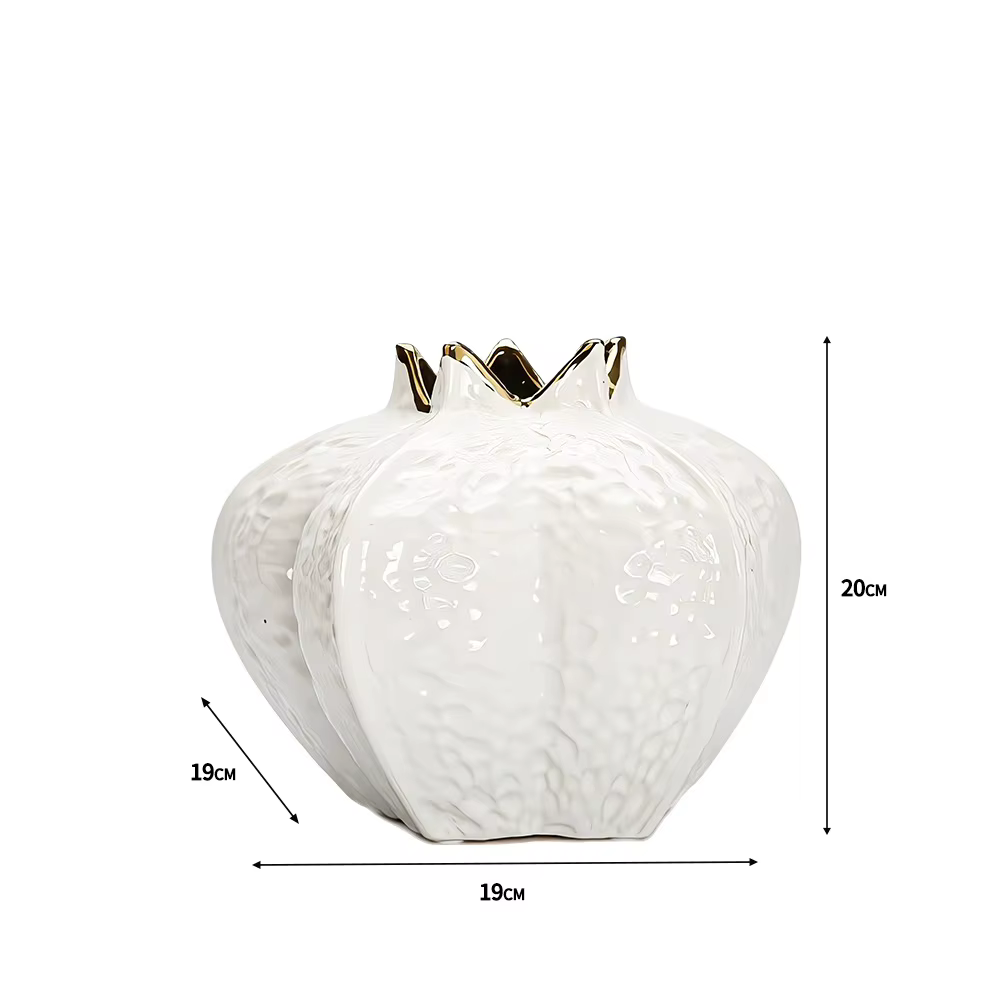 Vase en Céramique Plaqué Or en Forme de Grenade, Fleurs Artificielles Décoratives, Décor de Bureau, 