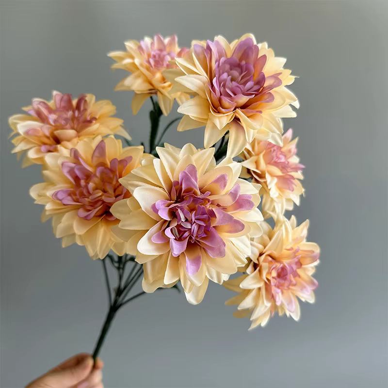 Bouquet de fleurs de Dahlia artificielles à 7 têtes, fausses fleurs pour mariage, bureau, salle de f