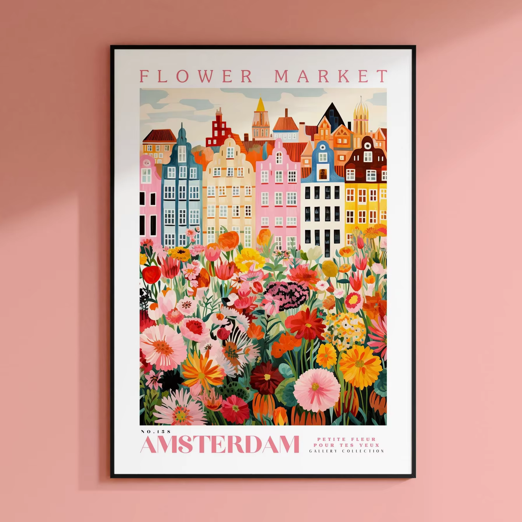 Affiche du marché des fleurs d'Amsterdam, Affiche d'Amsterdam, Impression du marché des fleurs, Art 