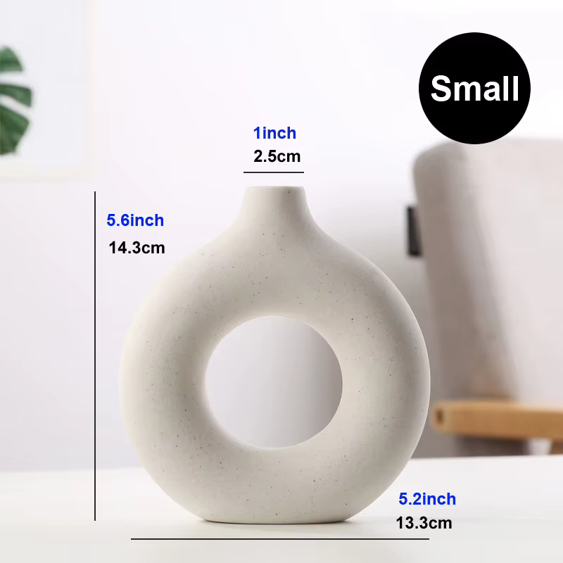 Vase nordique circulaire creux en céramique, Pot de fleur en forme de beignets, accessoires de décor