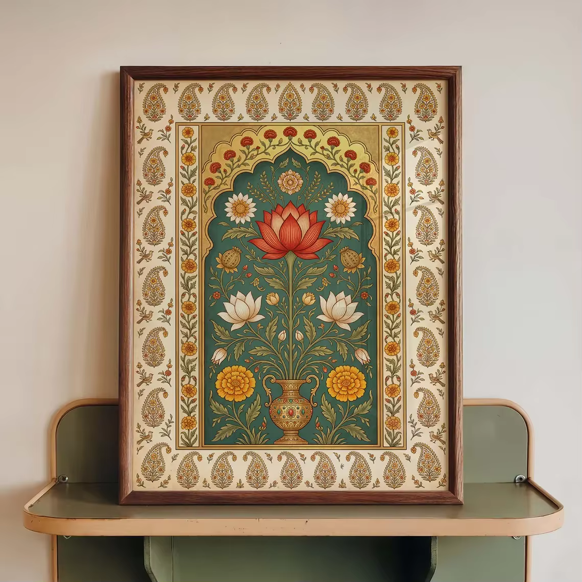 Affiche murale fleur de lotus, impression botanique indienne, illustration florale traditionnelle, d