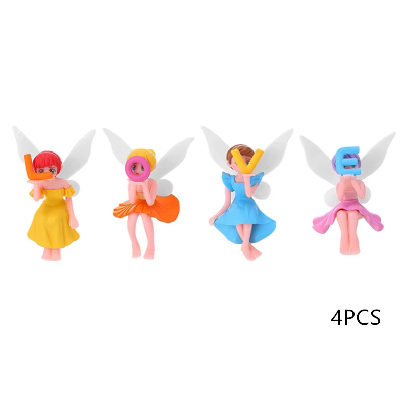 4 figurines de fées miniatures, petites fées fleuries peintes à la main avec des ailes pour la décor