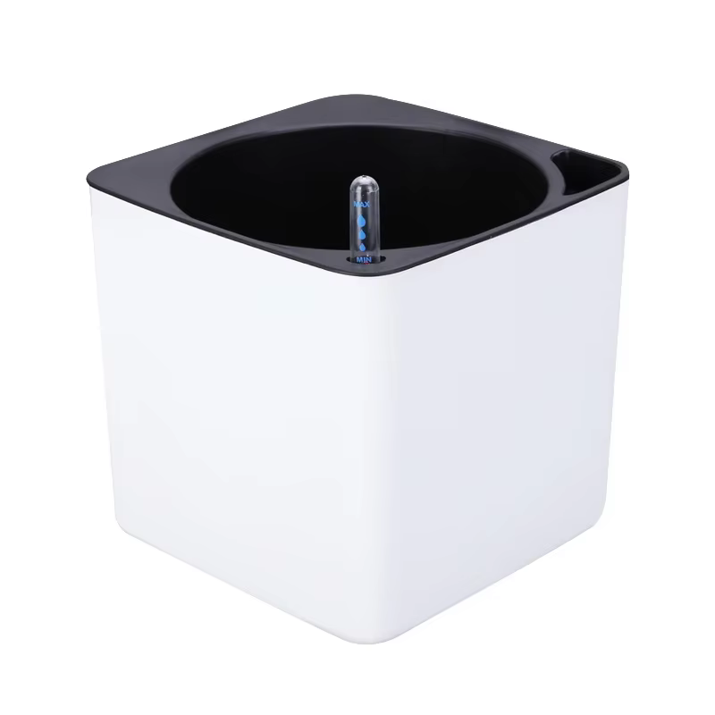 Jardinière à arrosage automatique, Pot de fleur blanc avec indicateur de niveau d'eau, Pot de plante