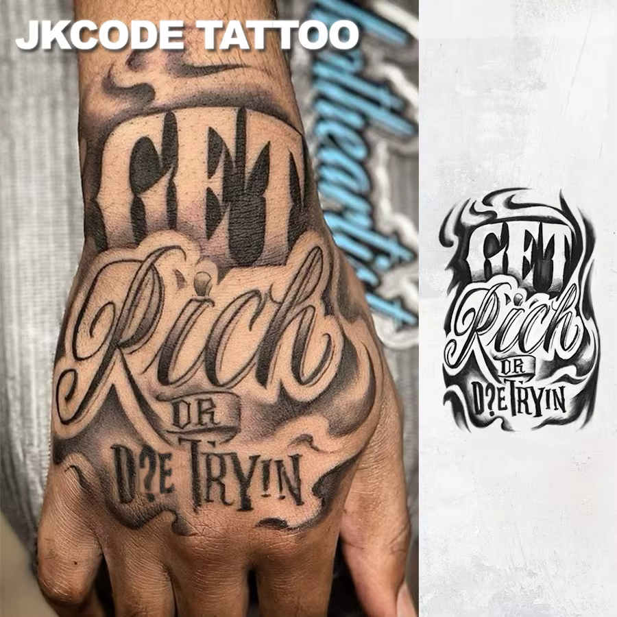Tatouage semi-permanent | Tatouages de style hip-hop « Get-Rich-Quick », motifs graffiti, totems