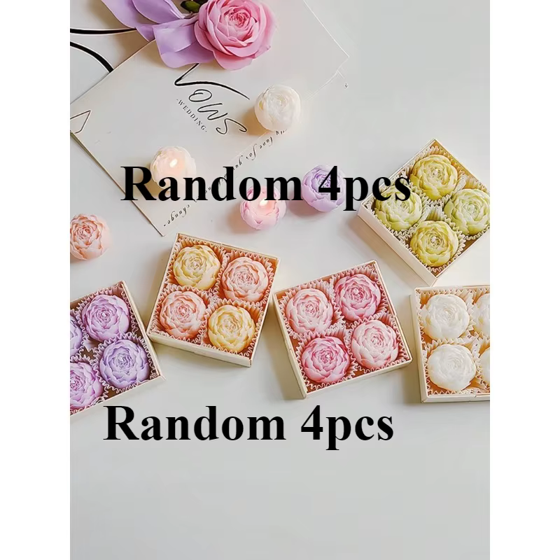 Bougie en cire de soja en forme de fleur de rose, lot de 4 coffrets cadeaux, bougies décoratives san