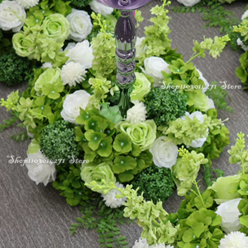 Hortensia Rose verte 80/70/50cm, rangée de fleurs artificielles suspendues, décor de fond de fleurs,