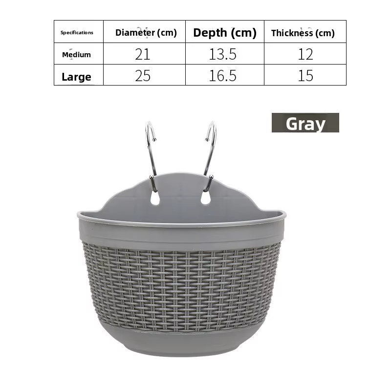 Pot de fleurs suspendu pour balcon, en plastique imitation rotin tressé, semi-circulaire, spécial su