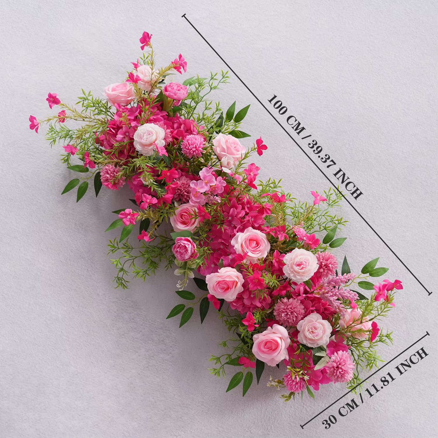 Uflower 100/200cm Guirlande de fleurs de roses rouges et d'hortensias pour centre de table, décorati
