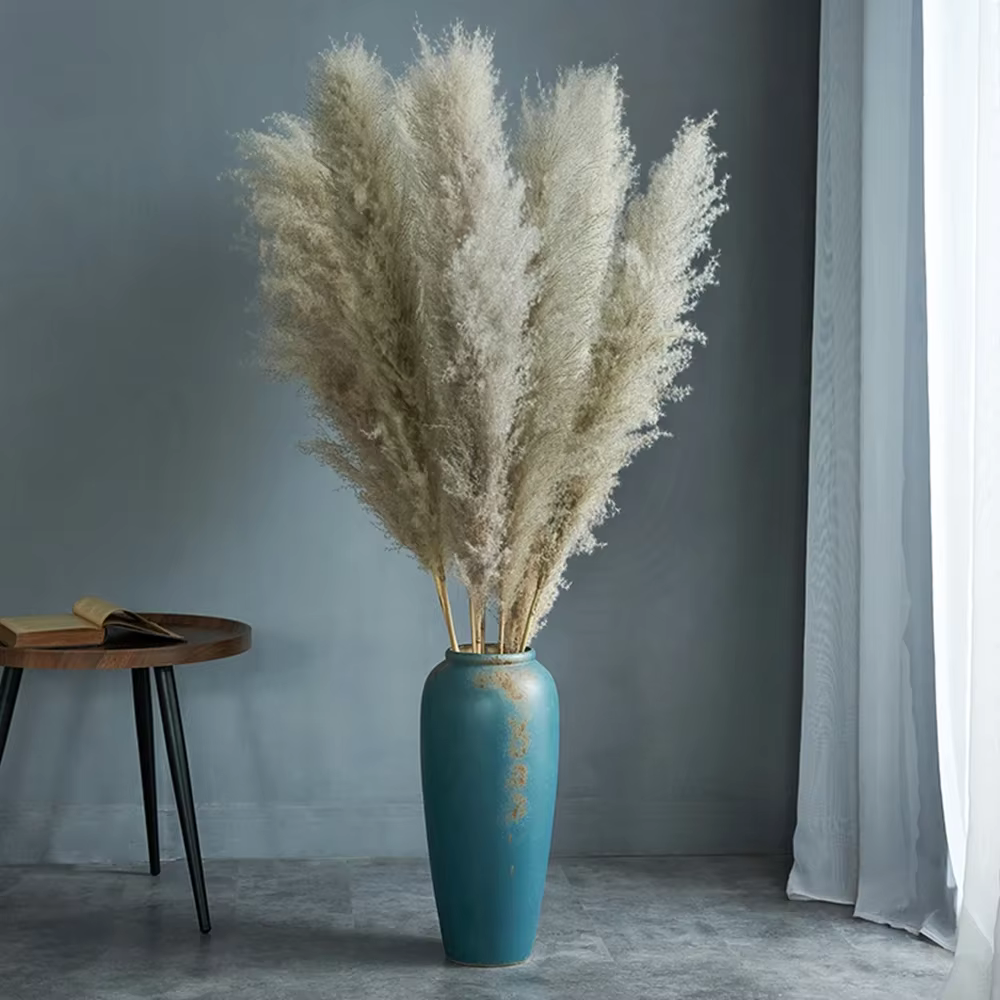 Grand Plume d'herbe de Pampa séchée de 110 à 120cm, moelleuse, décoration de maison Boho en gros, vr
