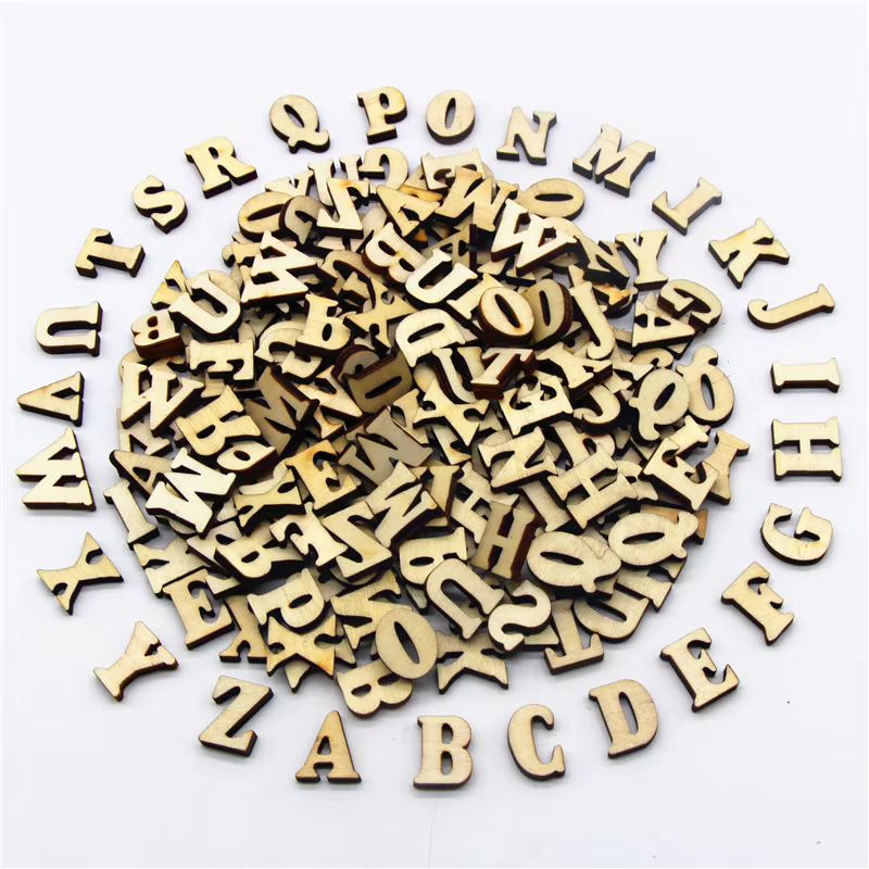 wholesale Style rustique majuscule lettres en bois Alphabet disques découpés en bois Patchwork Scrap