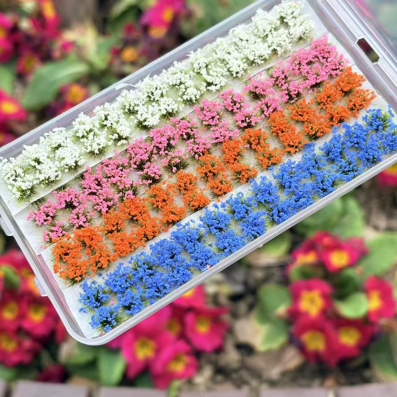 Boîte de 4 mini-clusters de fleurs de couleurs variées pour modèle architectural miniature, ornement