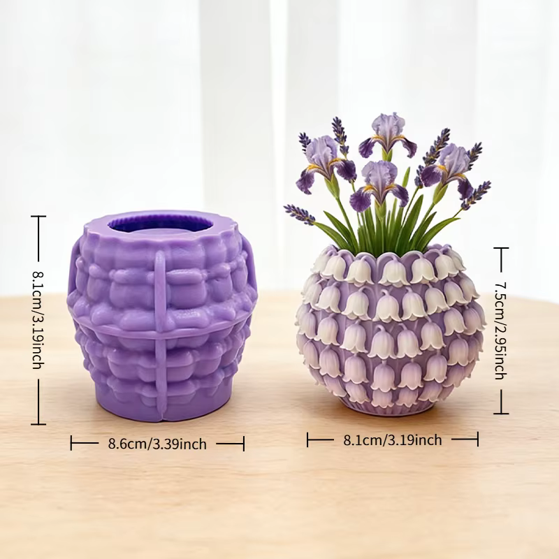 Pot de fleurs en forme de muguet fabriqué avec un moule en silicone, reproduisant méticuleusement la