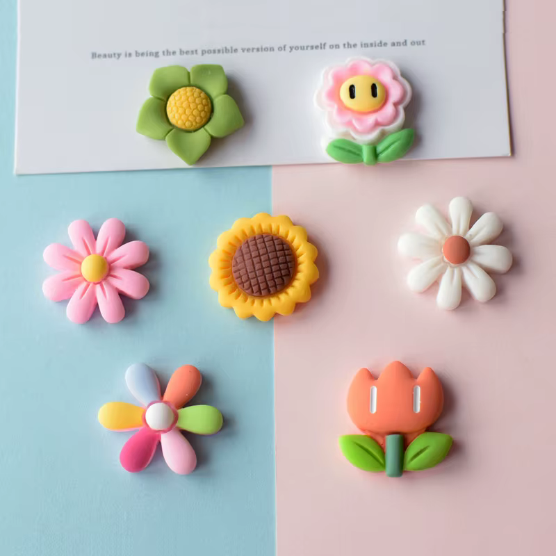 Autocollants de réfrigérateur en résine de tournesol de petites fleurs fraîches, décor de réfrigérat