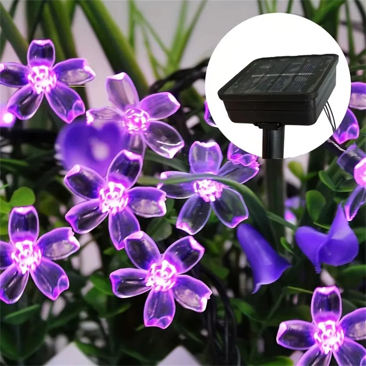 5/6.5/7/12M violet solaire fleur chaîne lumières fée LED lumières chaîne décorative éclairage extéri
