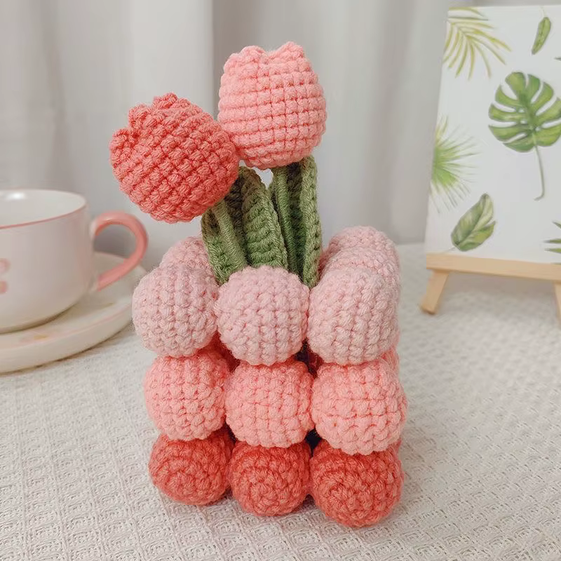 Kit de crochet Fleur de Tulipe pour débutants avec instructions, fil à tricoter, aiguilles, accessoi