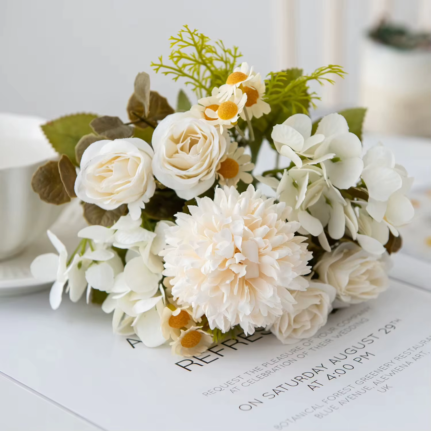 6PCS Fleurs Artificielles Camomille Mariage Maison Chambre Décoration Bouquet De Mariée Jardin Soie