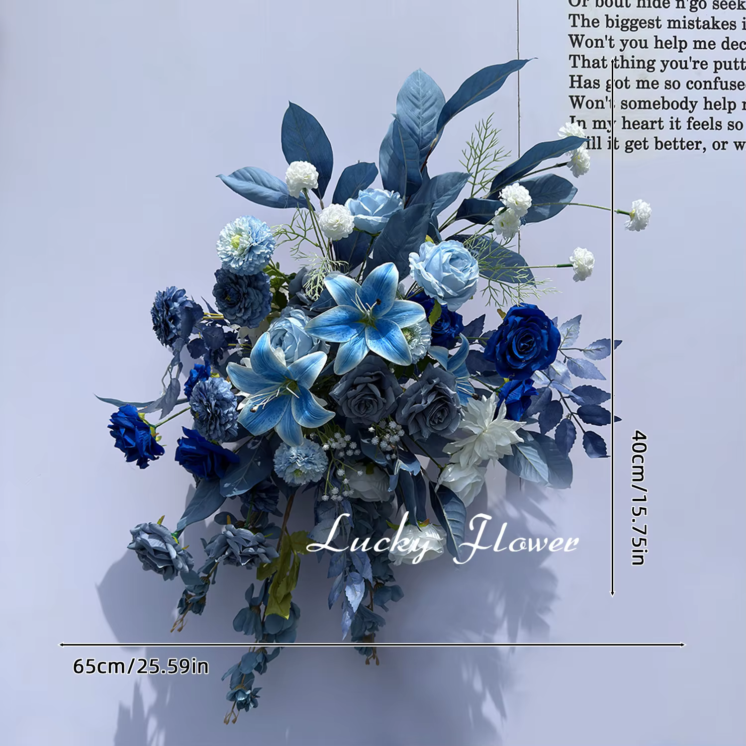 Fleurs artificielles d'extérieur de couleur bleue, décoration de mariage, rangée de fleurs suspendue