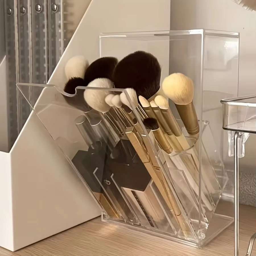 Coiffeuse boîte de rangement acrylique porte-brosse de maquillage Transparent réglable bureau salle 
