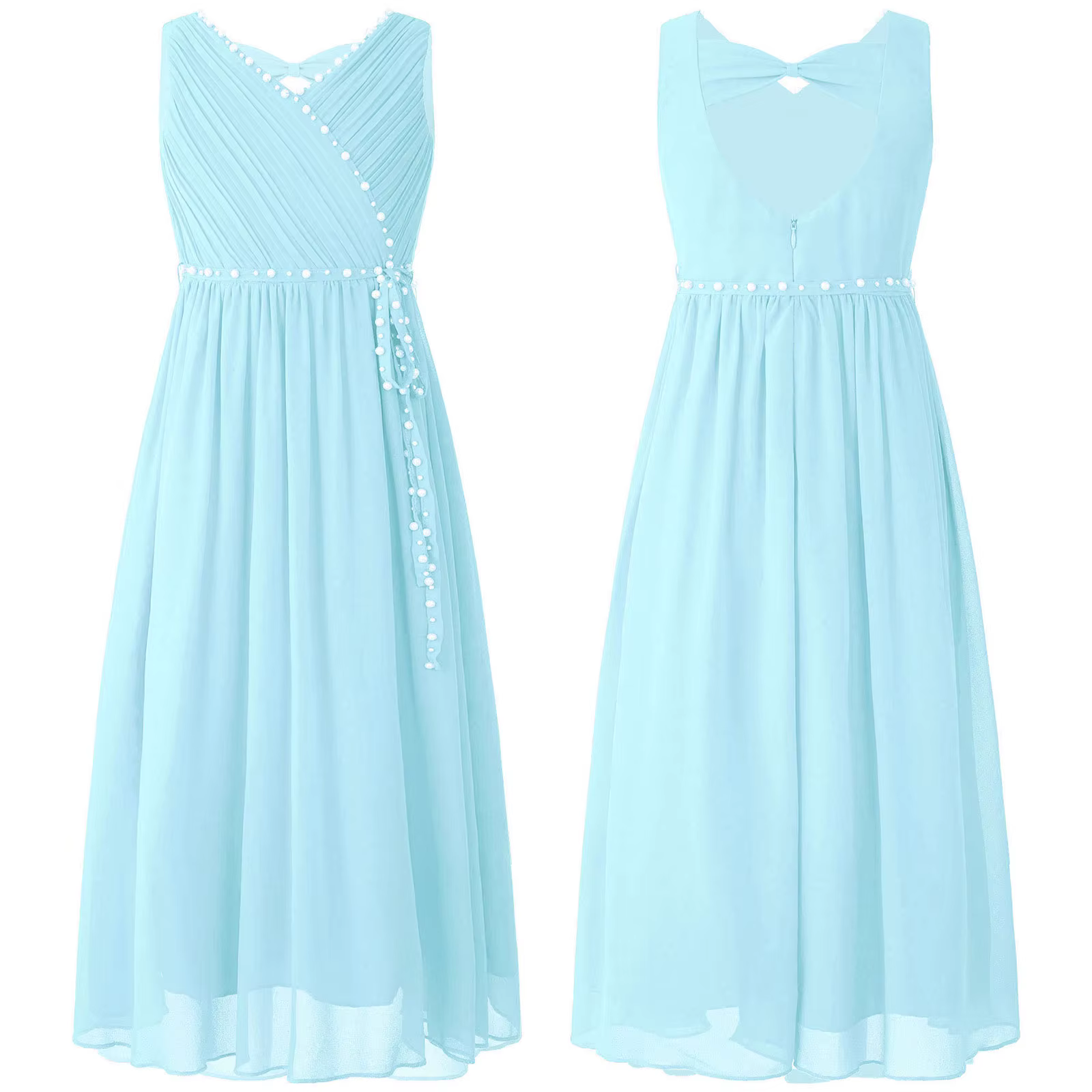 Robe à fleurs pour filles, élégante robe de soirée en mousseline de soie perlée, froncée, col en V, 