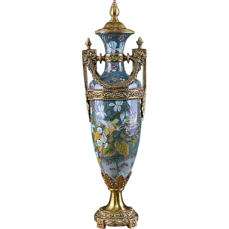 Pot vert en céramique de fleur en Bronze avec couvercle en laiton, Vase blanc chinois Antique de lux