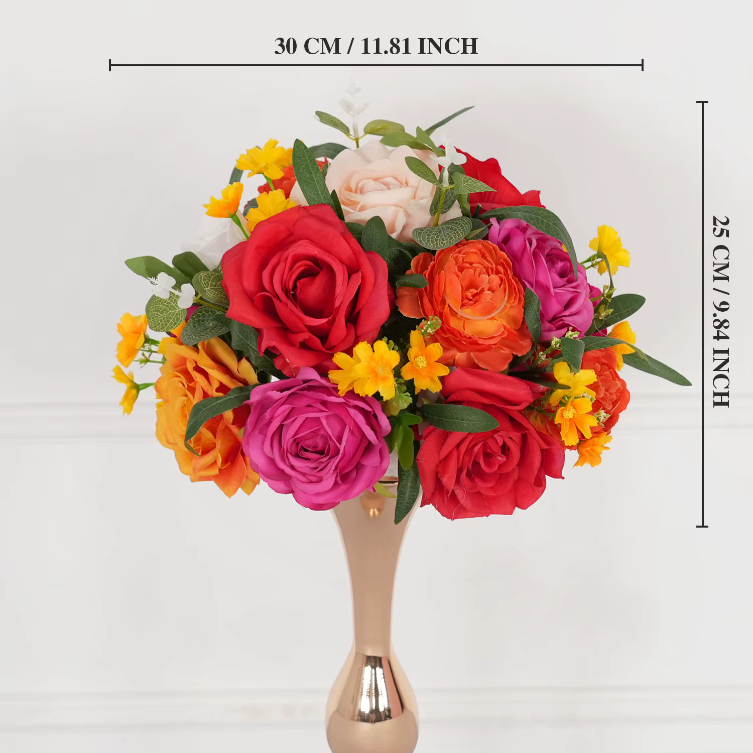 Uflower 1/2M Rose Orange Rose artificielle grand chemin fleur rangée boule florale décor toile de fo